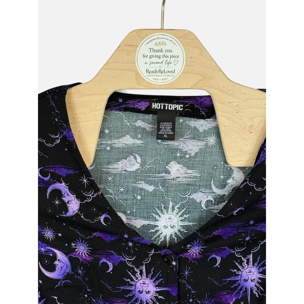 Hot Topic Celestial Tie Front Crop Top XL Purple Sun Moon Witchy - Picture 2 of 8